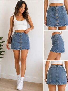 Wilfred Aritzia Button Front Denim Mini Skirt Light Wash Size 4